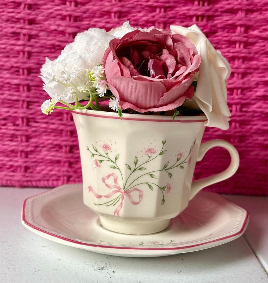 Churchill Mille Fleur Teacup Floral Arrangement Faux Flowers – Vintage Upcycle
