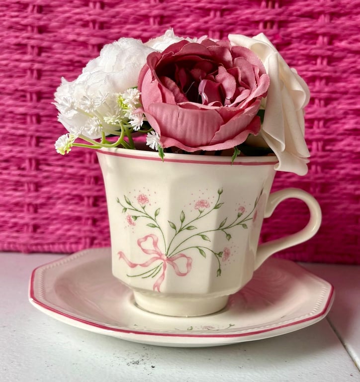 Churchill Mille Fleur Teacup Floral Arrangement Faux Flowers – Vintage Upcycle