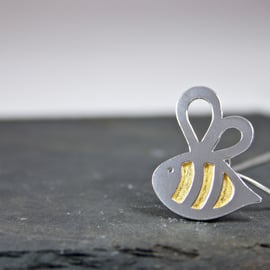 Handmade Silver Bumble Bee Pendant with Gold Leaf Stripes