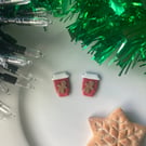Festive Red Coffee Cup Studs (Candy Cane & Gingerbread!)