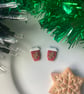 Festive Red Coffee Cup Studs (Candy Cane & Gingerbread!)