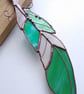 Stained Glass Green Feather - handmade in Hampshire
