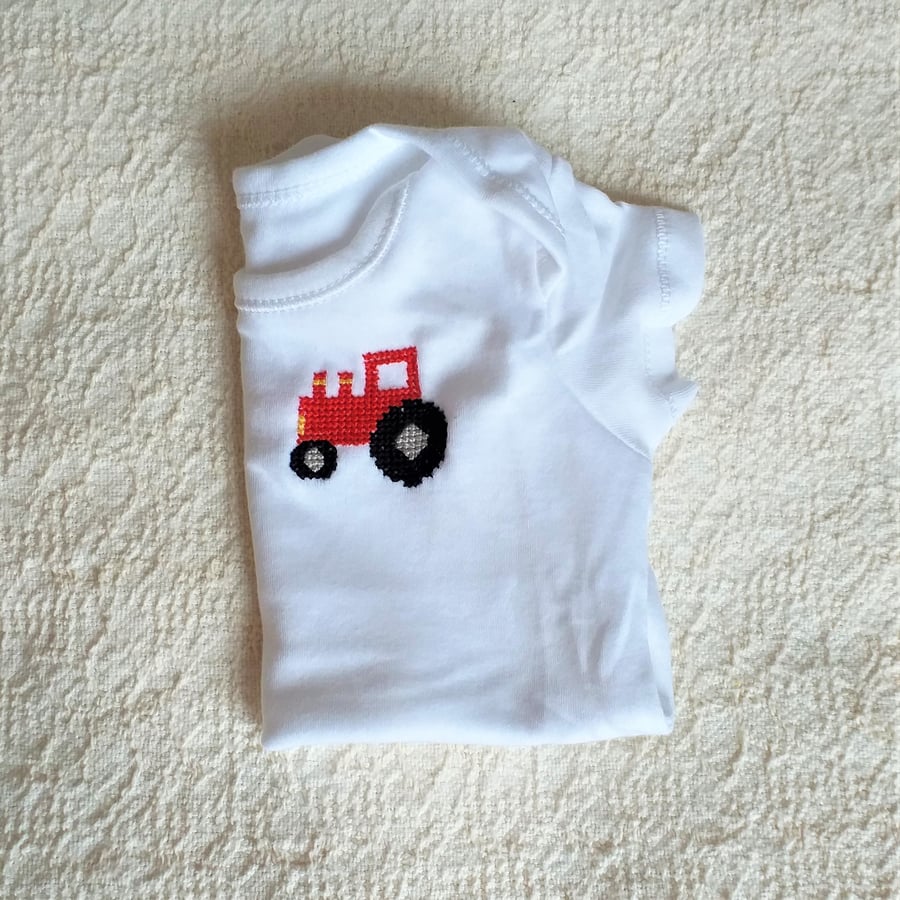 Tractor Vest age 0-3 Months, hand embroidered