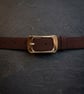 Brown Full Grain Suede Belt Gold-Tone Rectangular Buckle Womens Belt 25mm 1 Inch