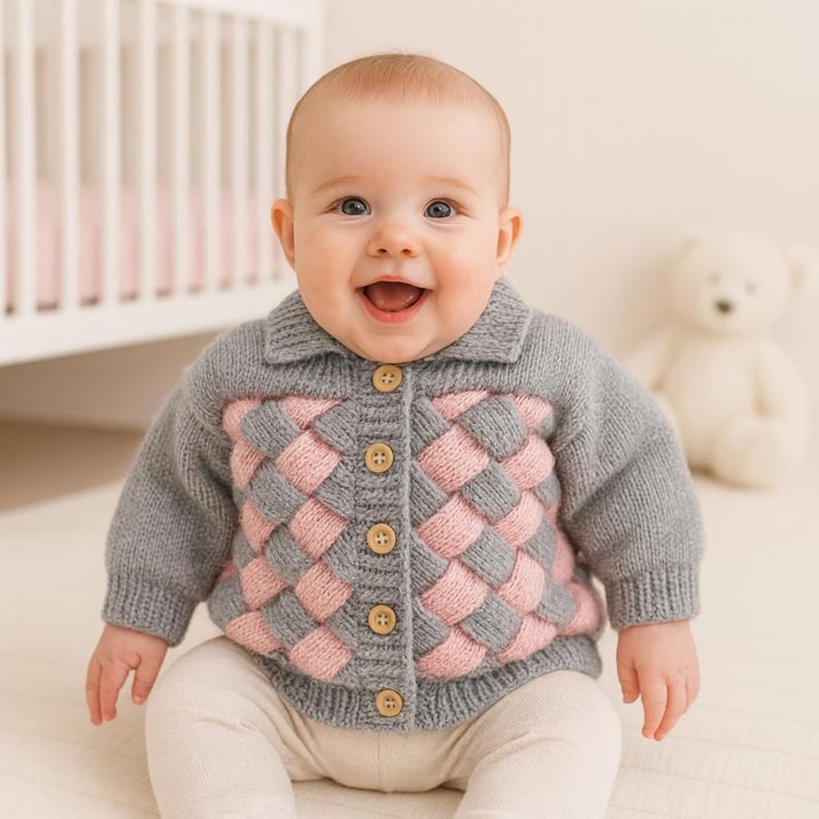 Baby Girl Sweater Hand Knitted Cardigan Grey Folksy