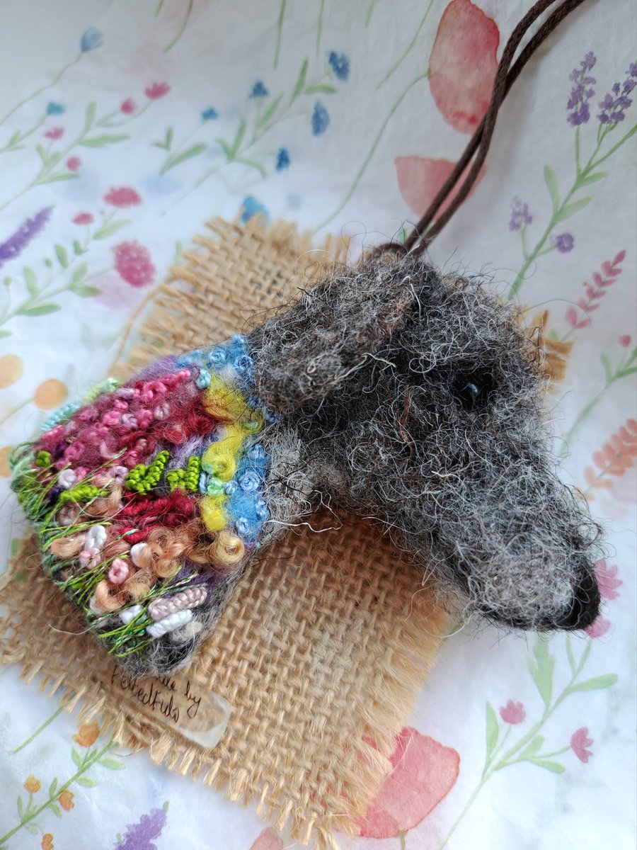 Needle Felted Lurcher Brooch