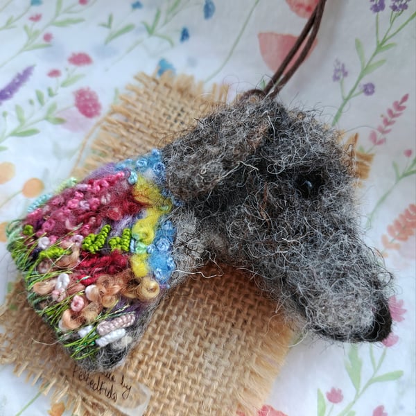 Needle Felted Lurcher Brooch