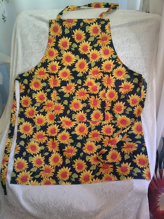Large Sunflowers on a Black Background Adult Apron