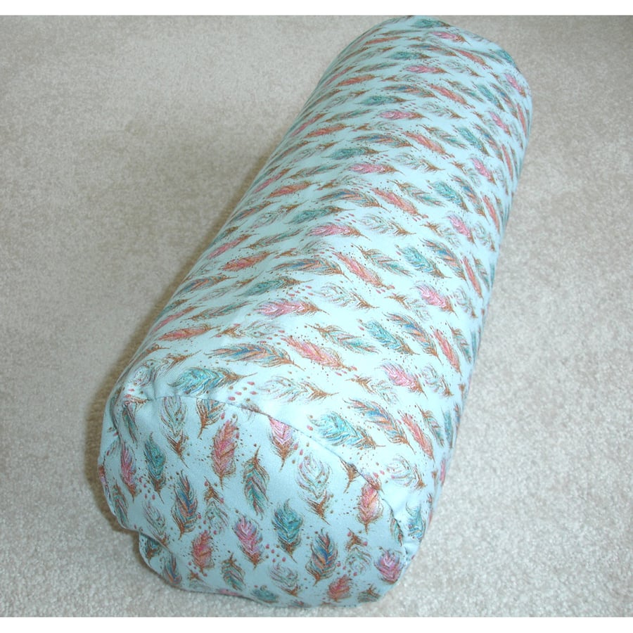 Bolster Cushion Cover 16"x6" Round Cylinder Neck Roll Pillow Feathers Blue Pink
