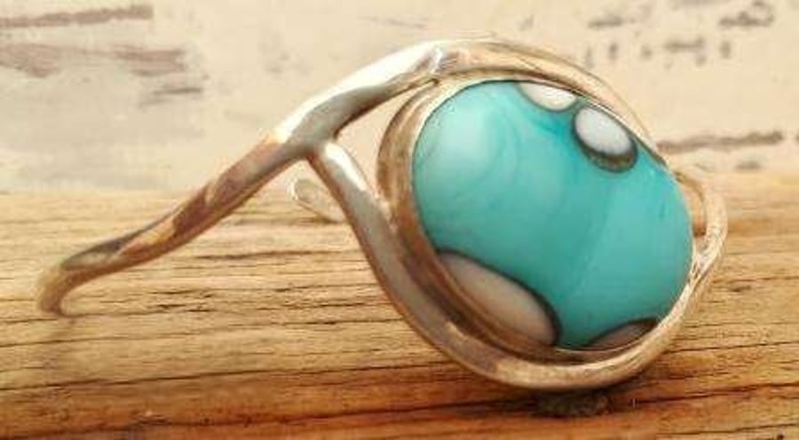 Turquoise handmade flame-work silver bangle 