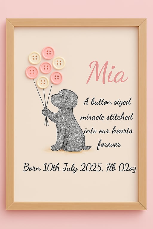 Puppy-Themed Button Birth Keepsake 