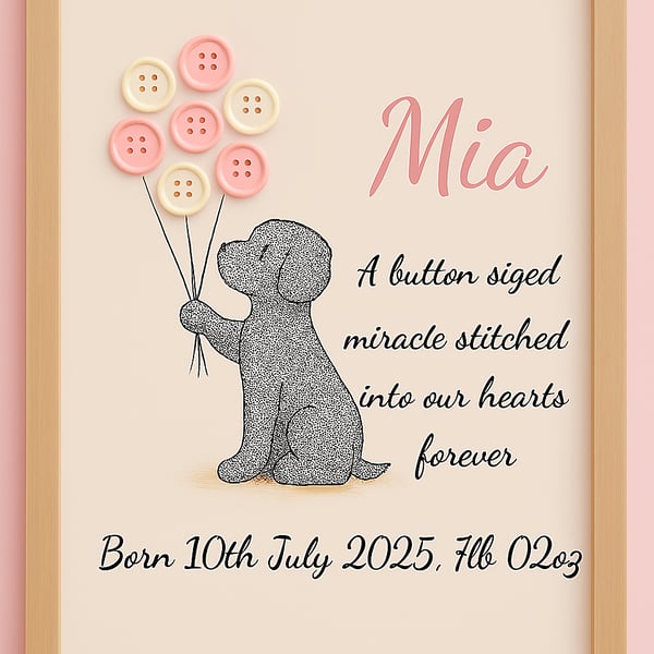Puppy-Themed Button Birth Keepsake 