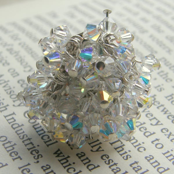 Adjustable silver plated cocktail ring with Swarovski Crystals