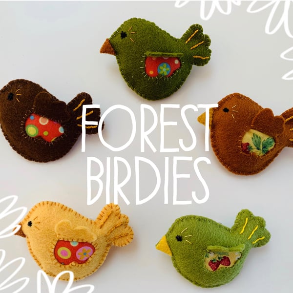 Forest Birdie Felt Brooch 