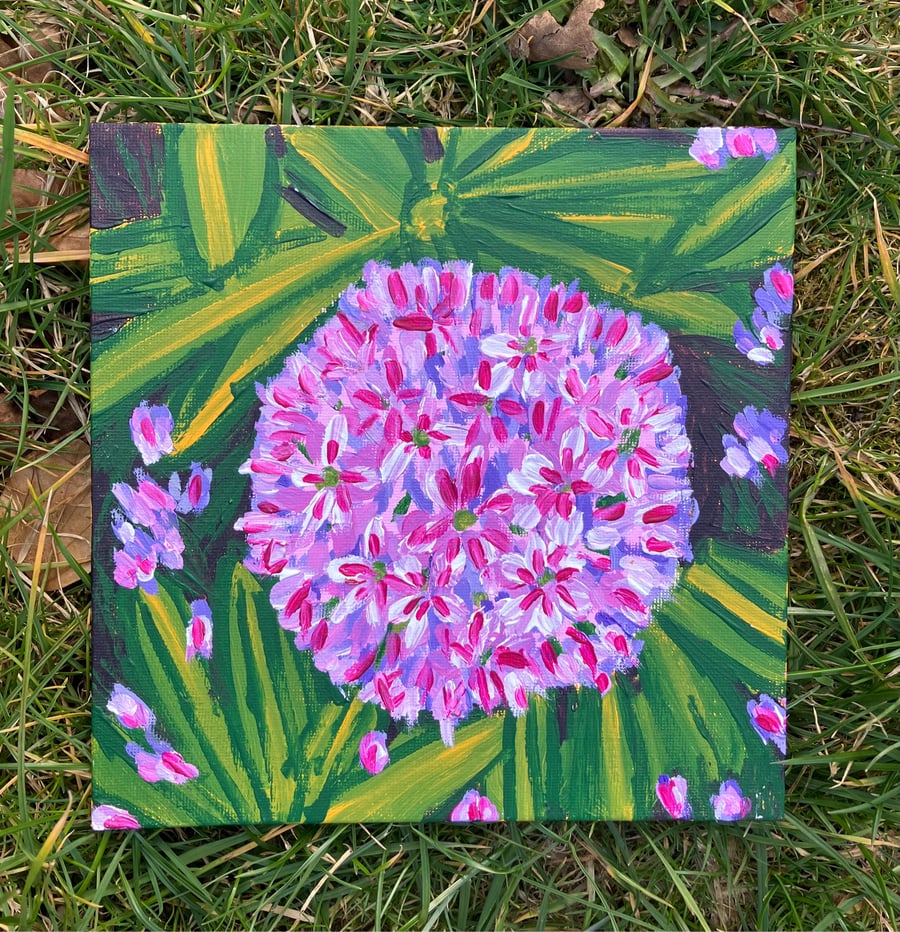 Allium flower in the park original acrylic painting 