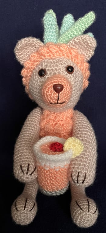 Pineapple cocktail bear pale peach with moveable arms and a cocktail drink