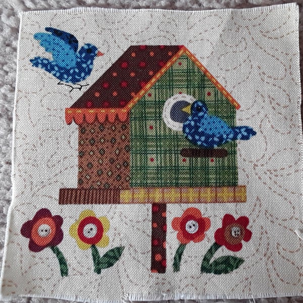 Birds and bird house, 100% cotton fabric squares