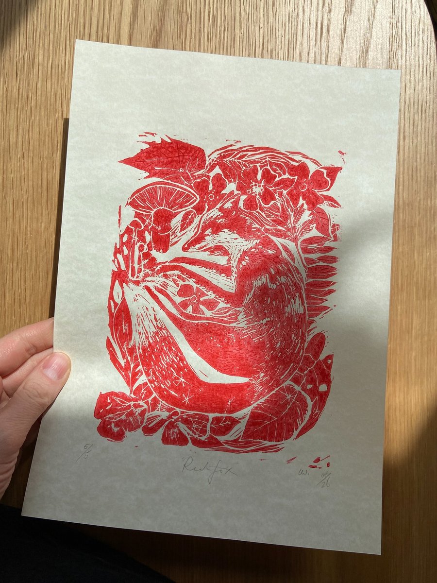 Sleeping Fox Linocut Print