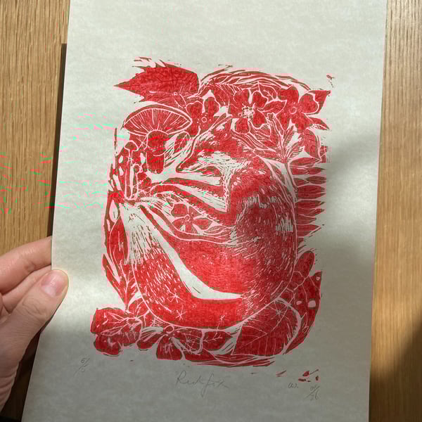 Sleeping Fox Linocut Print