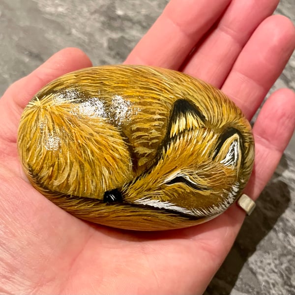 Fox painted pebble garden rock wildlife art
