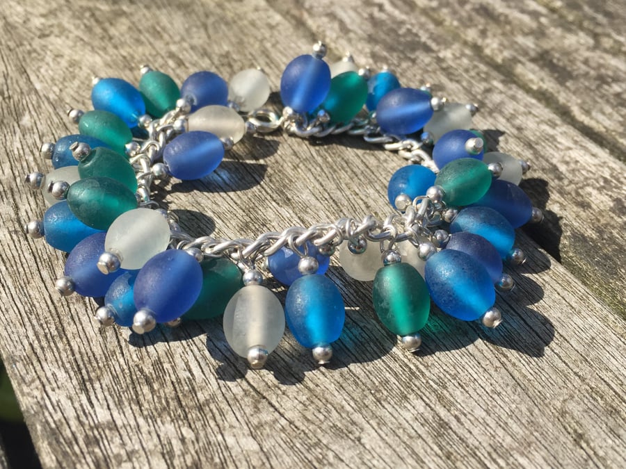 Frost Blue, White and Green Glass Bracelet