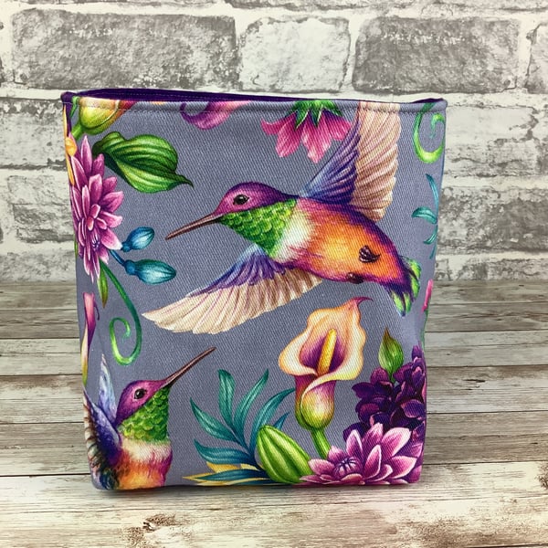 Hummingbird Fabric Basket, Storage bin, Tropical Birds, Handmade