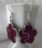 Cranberry Enamel Flower Earrings with silver plated ear-wires