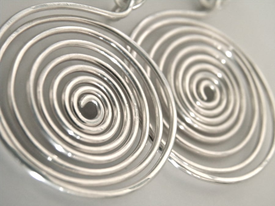 Sterling Silver Earrings Large Drop Swirl Spiral Design Post Earrings