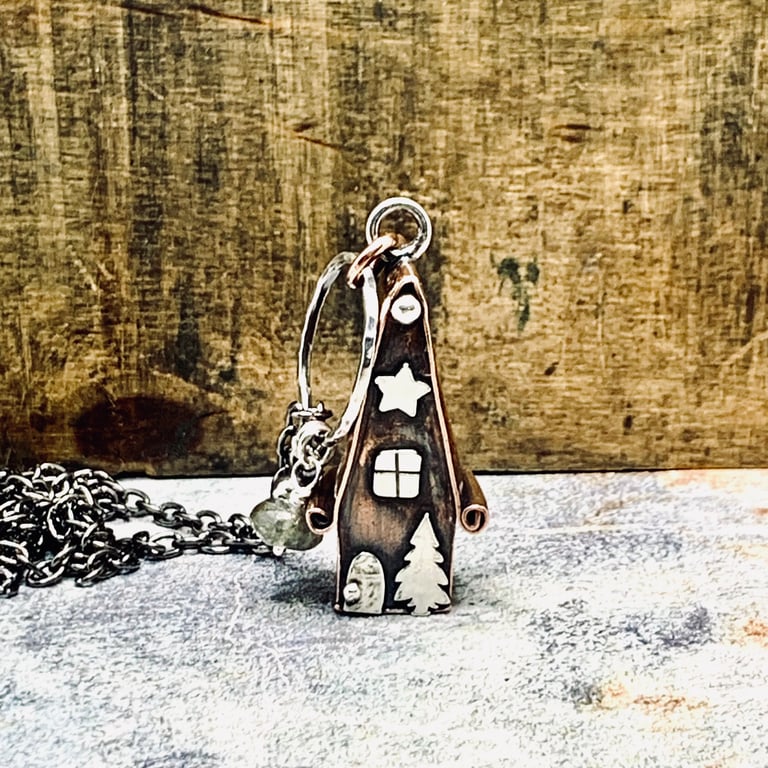 Handmade Copper Fairy House Charm Necklace