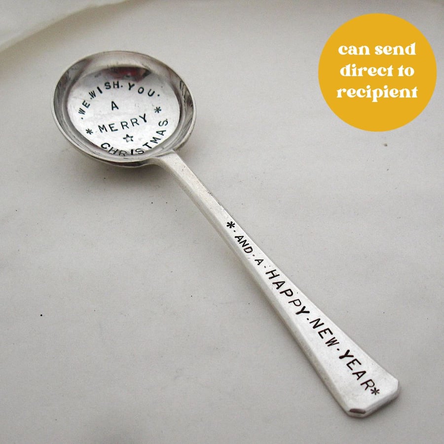 Festive Ladle, Merry Christmas, Happy New Year, Handstamped Vintage