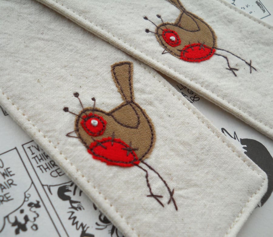 embroidered christmas zombie robin bookmark