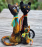 Funky Needle-Felted Cat Ornament – Handmade Wool Sculpture with Scarf (One Cat) - Image 7