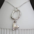 Silver heart drop necklace, molten sterling silver pendant necklace