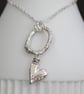 Silver heart drop necklace, molten sterling silver pendant necklace