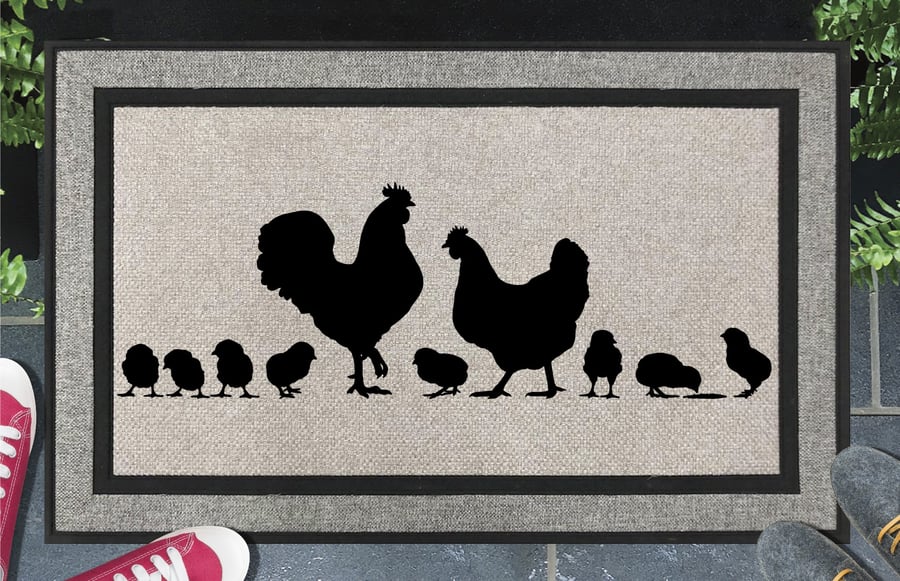 Chicken Family Door Mat - All Weather Doormat - 45x70cm 