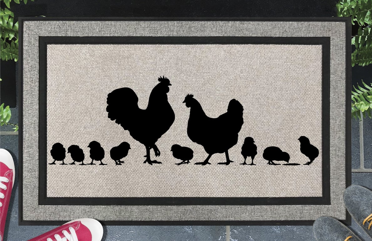 Chicken Family Door Mat - All Weather Doormat - 45x70cm 