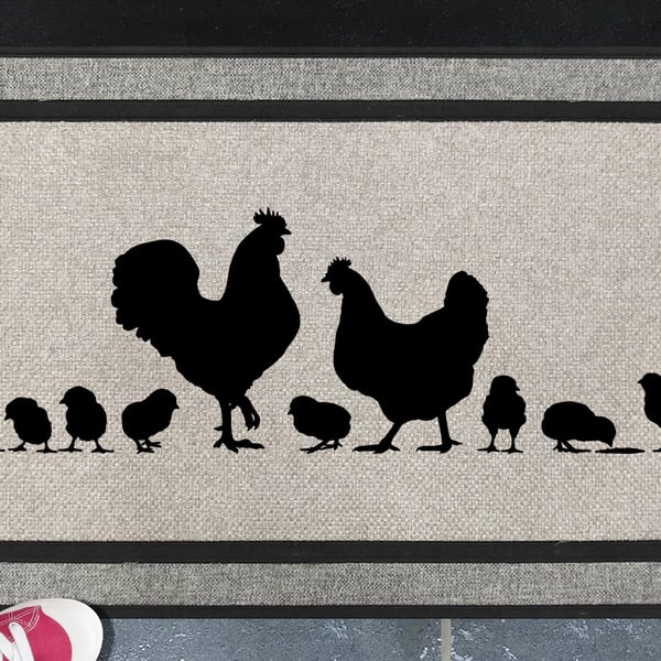 Chicken Family Door Mat - All Weather Doormat - 45x70cm 
