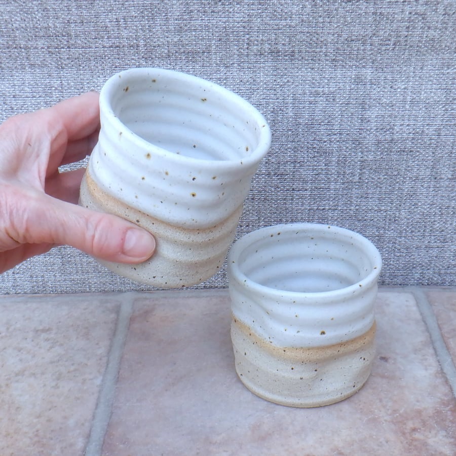 Pair of whisky tumbler or espresso coffee cup in stoneware hand thrown pottery