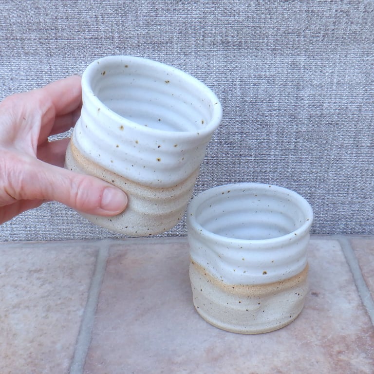 Pair of whisky tumbler or espresso coffee cup in stoneware hand thrown pottery