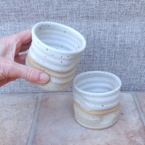 Pair of whisky tumbler or espresso coffee cup in stoneware hand thrown pottery