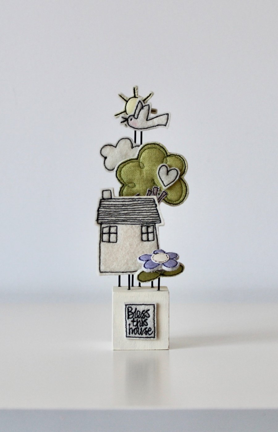 Image of 'Bless This House' on a Painted Wooden Block Stand