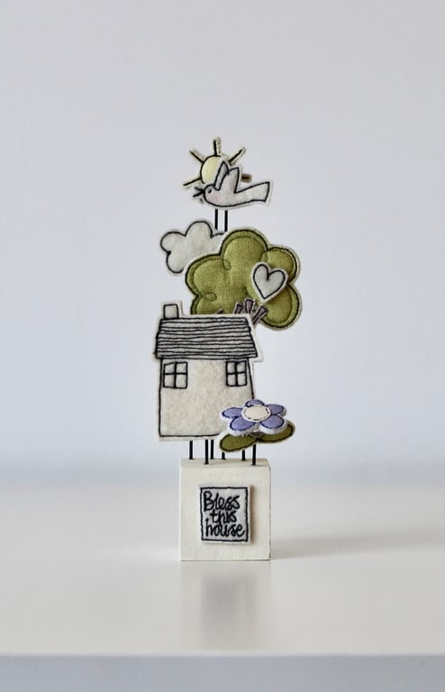 'Bless This House' on a Painted Wooden Block Stand