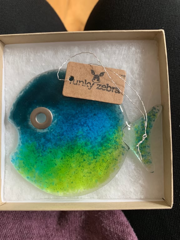 Small handmade fused glass big eye funky fish