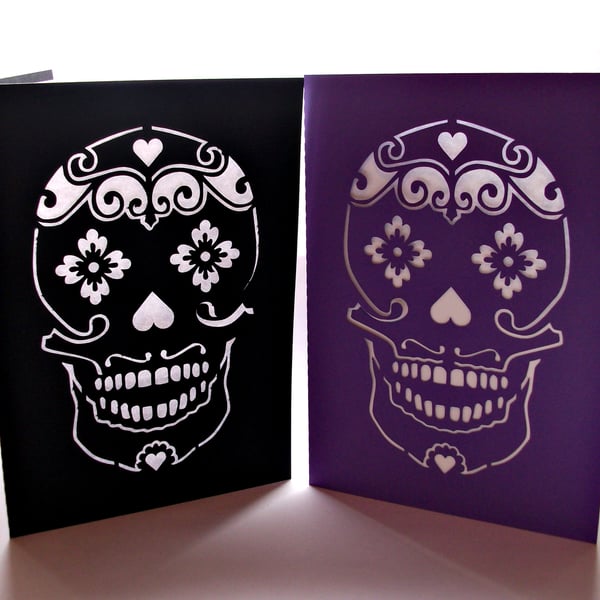 Sugar Skull Card - Papercut, Blank with Envelope - Choose Your Colours