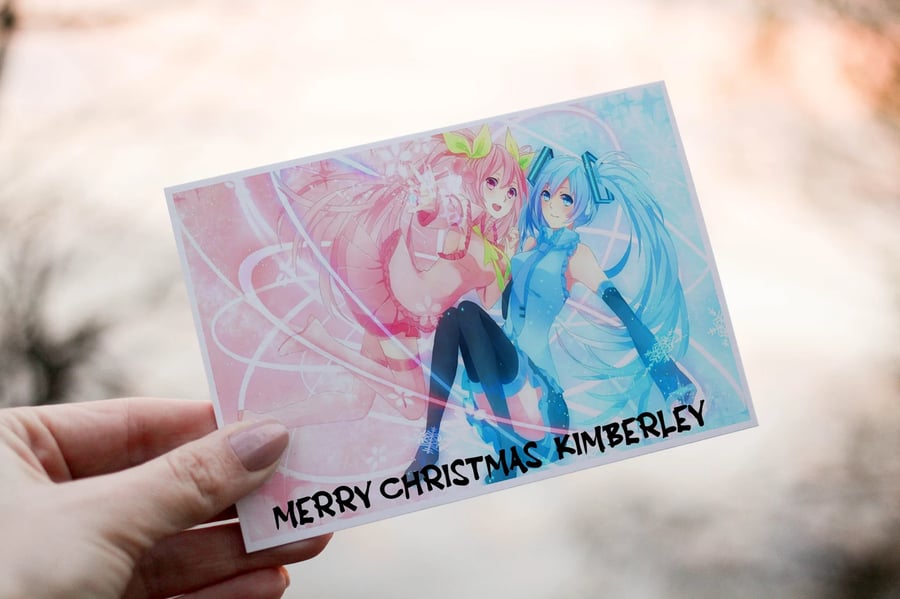 Anime Christmas Card, Personalized Card for Christmas, Festive Card