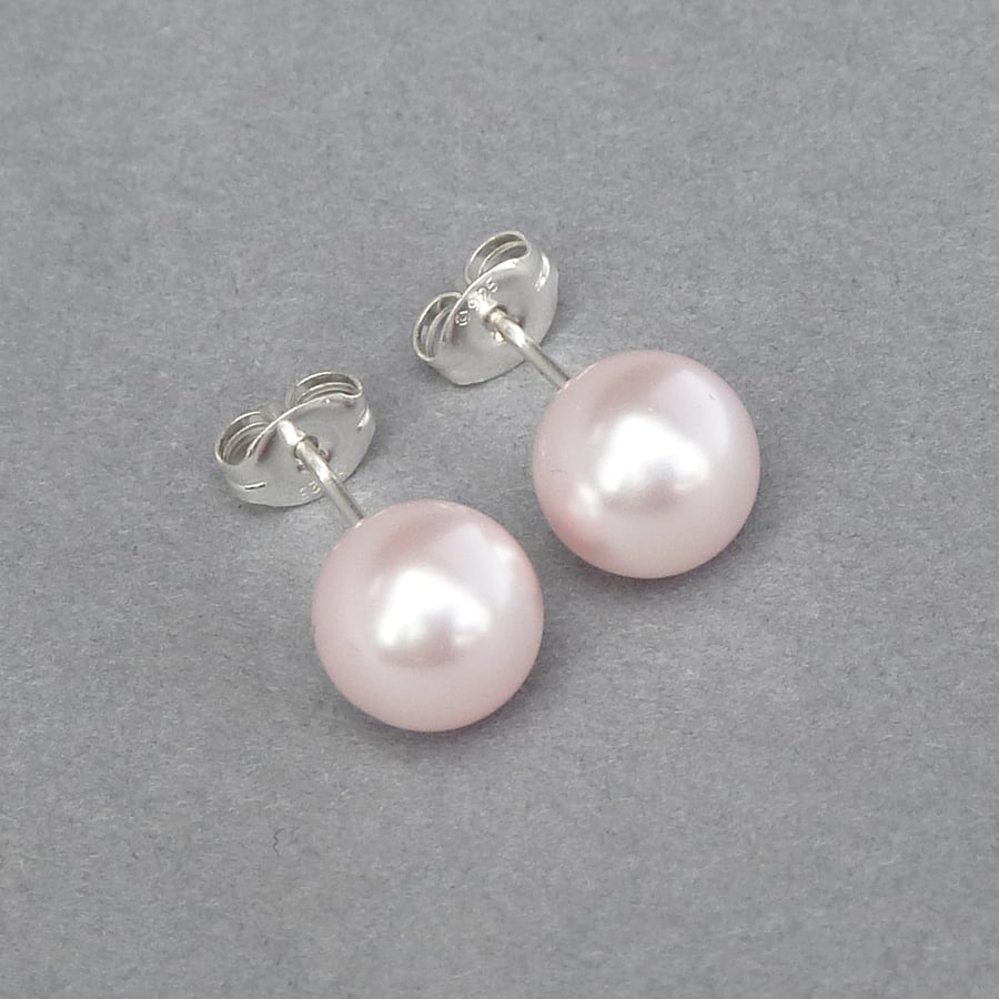 8mm Blush Pink Pearl Stud Earrings - Pale Pink Bridesmaids Jewellery - Wedding