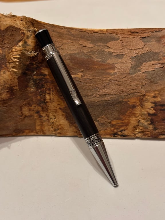 Handmade Ballpoint Pen in Ancient Bog Oak Wood 3500 year old - Celtic Design 