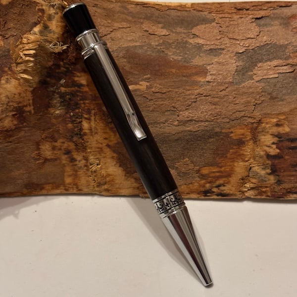 Handmade Ballpoint Pen in Ancient Bog Oak Wood 3500 year old - Celtic Design 