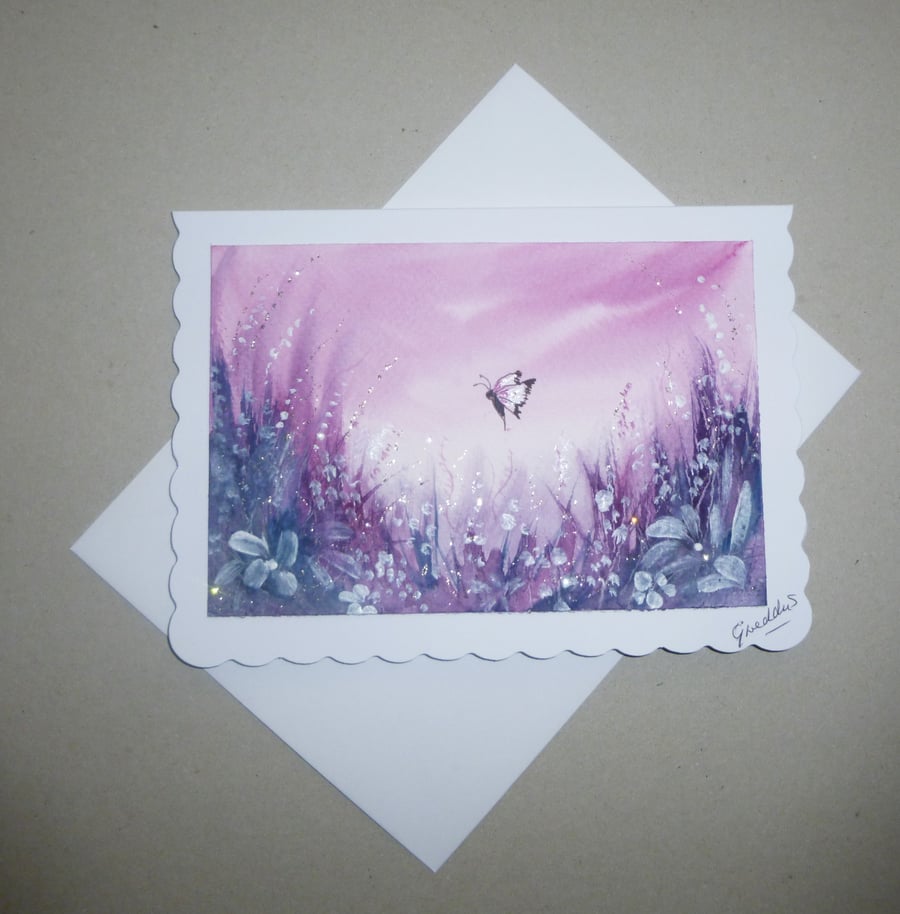 hand painted fantasy garden blank greetings card ( ref F 822 B2 )