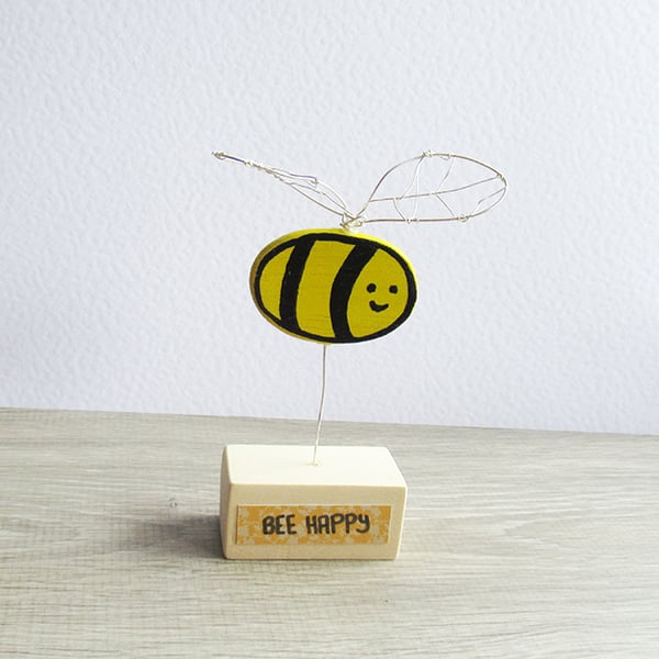 Bee, painted wooden ornament 